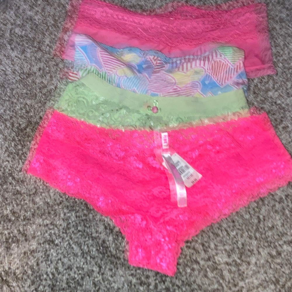 Victoria's Secret Pink and Green Lace Panties Set